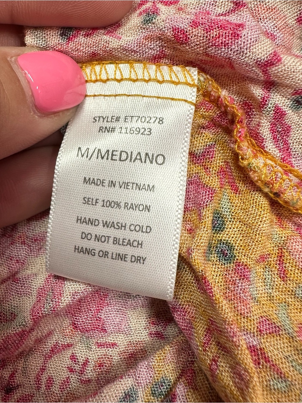 easel Floral V-Neck Short Sleeve Top in Yellow and Pink - Picture 7 of 8